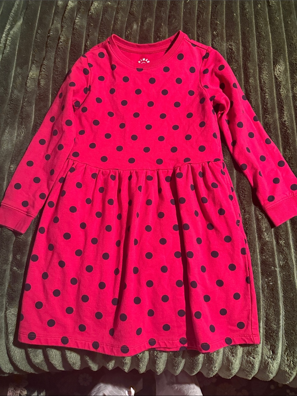 Primary Pink Dress with Navy Polka Dots